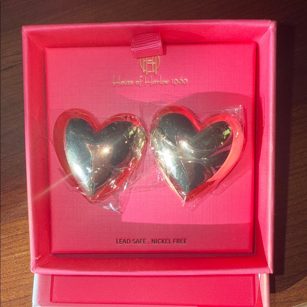 House of Harlow 1960 Metallic Gold Heart Earrings